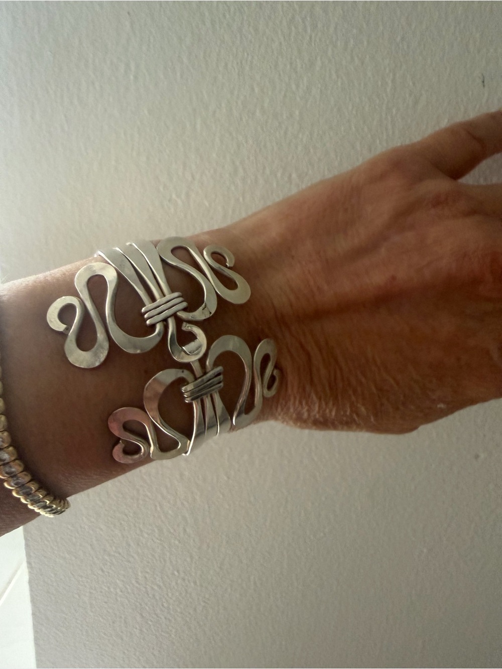 Double Fork Silver Plated Sculptural Cuff Bracelet - 7”